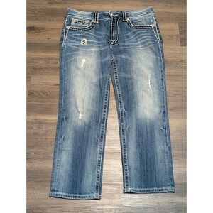 Miss Me JPB5014 Boyfriend Jeans Womens Size 29 Distressed White Stitch‎ Denim